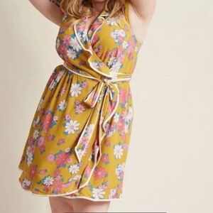 2X ModCloth Daytime Dapper Dandelion Wrap Dress Retro Womens 60s mod flowers